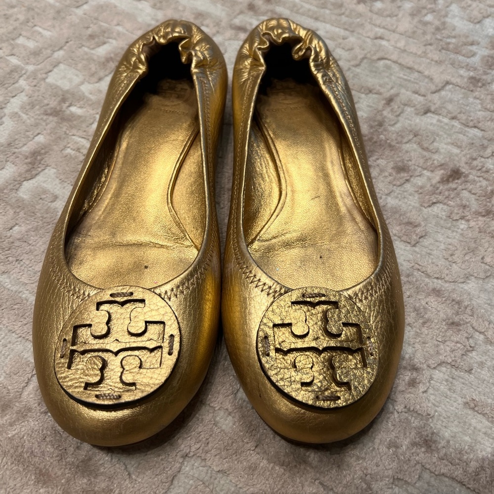 Tory Burch gold ballet flats